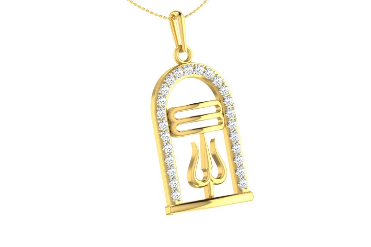Auspicious Shiv ling and Shiv trishul pendant in gold with diamonds